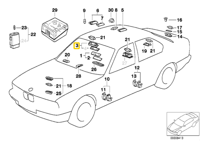 BMW Vidinio Šviesos Ir Skaitymo Šviesos 7 E32 8 E31 Originalus 63311379412
