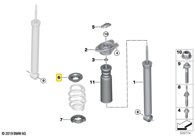 BMW Viršutinė Spyruoklės Plokštė F40 F45 F48 F54 F55 F56 F57 F60 Originalus 33536875113