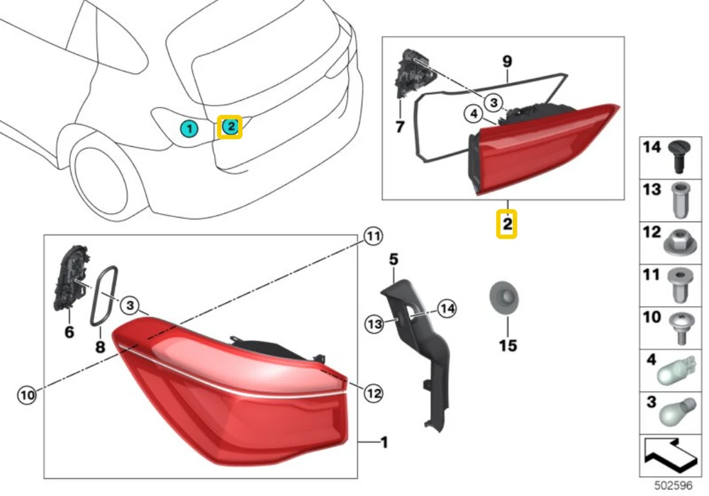 BMW X1 F48 Galinis žibintas bagažinės dangtyje, dešinysis originalus 63217350696