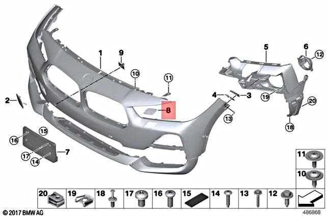 Bmw X2 F39 Kairysis Priekinis Šviesų Valytuvo Dėklas Originalus 51117499489