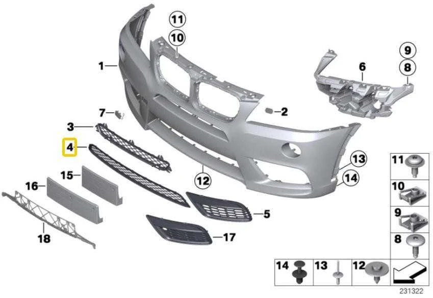 BMW X3 F25 Grillas Vidurinis Žemutinis Originalus 51118048097
