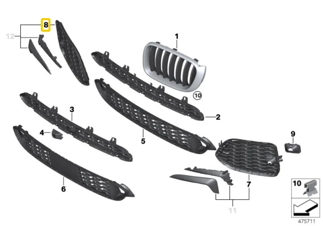 BMW X3 F25 X4 F26 Dešinysis Atviras Šoninis Grilis Originalus 51118056938