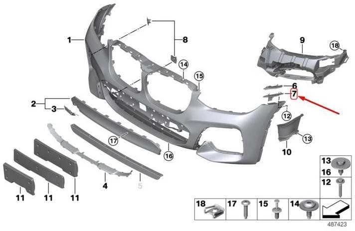 Bmw X3 G01 X4 G02 Priekinio Bamperio Dešinysis Įdėklas Originalus 51117399984