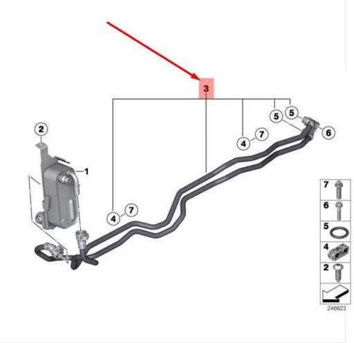 Bmw X3 X4 pavarų dėžės alyvos aušintuvo linija Originali 17227601763
