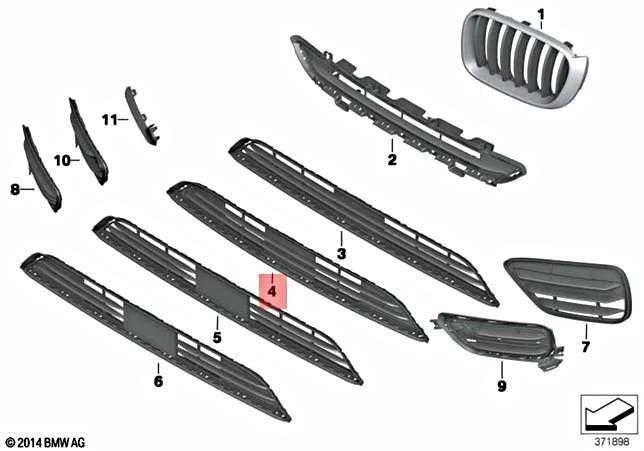 BMW Priekinis Centrinis Apatinis Dalinai Uždarytas Groteles X4 F26 51117338490