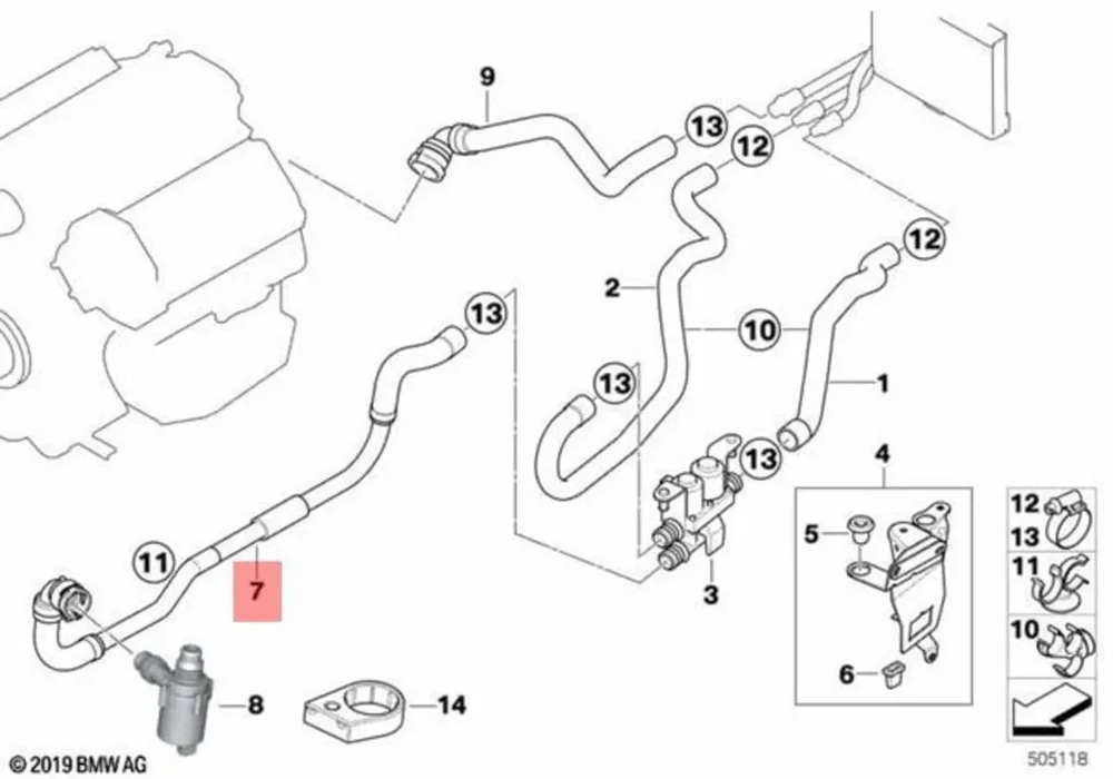 BMW X5 E53 Vandens siurblio šildytuvo valdymo vožtuvo žarna Originali 64216919107