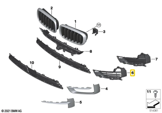Bmw X5 F15 Kairysis Atviras Šoninis Grillis Originalus 51117325493