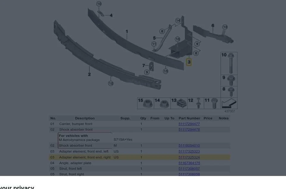 Bmw X5 F15 X6 F16 Adapterio Elementas Priekinė Dalis Dešinė Originalus 51117325324