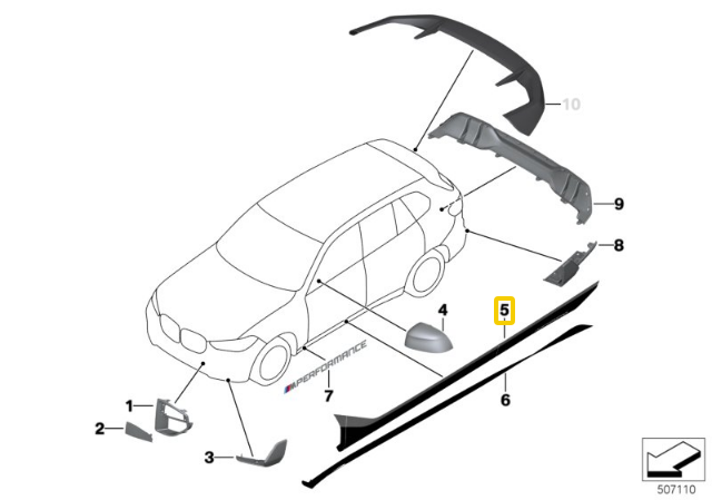 Bmw X5 G05 Folierung Frozen Juodas links Originalus 51142456383