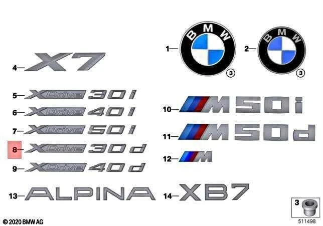 BMW X5 G05 X7 G07 Raidės Originalus 51147436019
