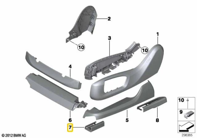 BMW X5 M X6 F15 F16 F85 F86 Priekinis Dešinysis Apdailos Sėdynės Bėgelis 52107324972
