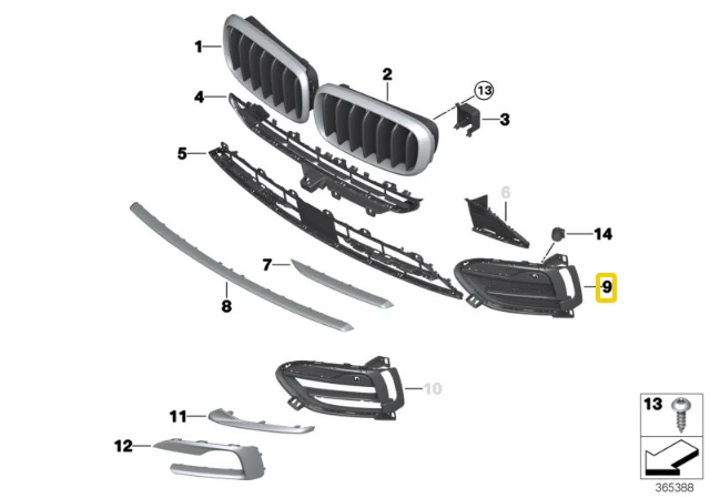 BMW X6 F16 Dešinės Pusės Uždarytas Grillis Originalus 51117319778