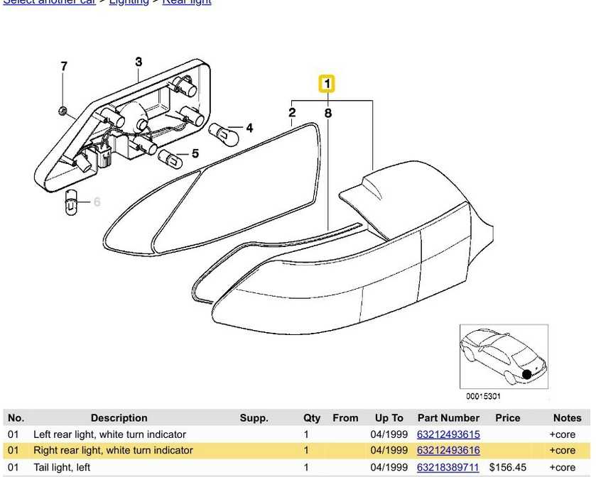 Bmw Z3 E36 Dešinysis Galinis Žibintas Baltas Posūkio Žibintas Originalus 63212493616