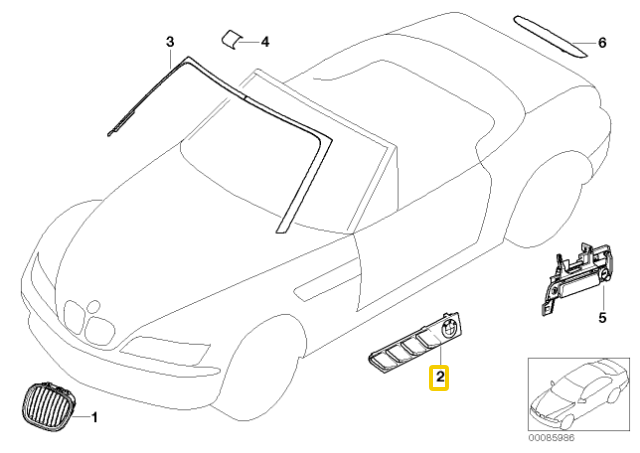 Bmw Z3 E36 Kairysis Chromuotas Priekinio Sparno Grotelių Įdėklas Originalus 51130031457