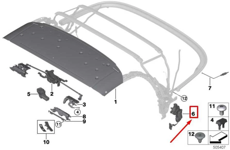 BMW Z4 G29 20i 30i M40i Važiuoklis Stogas Kairysis Originalus 54347434511