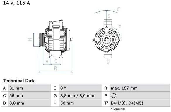 BOSCH generatoriaus 0986043660 022903119C