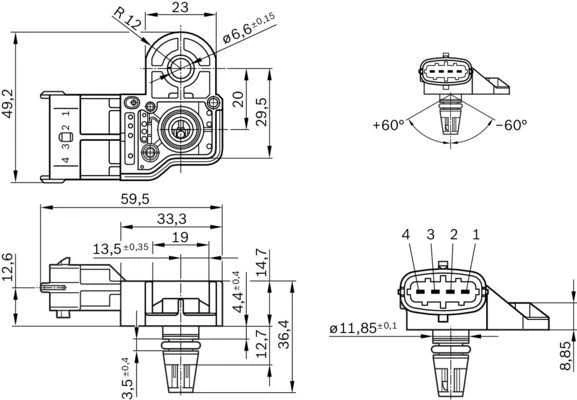BOSCH jutiklis, įsiurbimo kolektoriaus slėgio jutiklis 0281006051 B00C81T01O