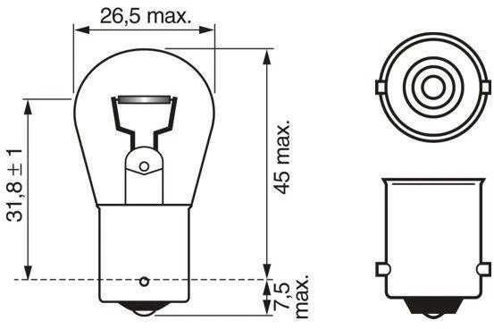 BOSCH lemputė 1987301050 – techninių matmenų brėžinys