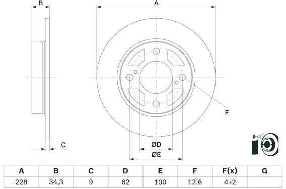Bosch Stabdžių Diskas Suzuki Swift V AZ 1.0 A2L310 998ccm 112hp 4303020 4303021 4303022
