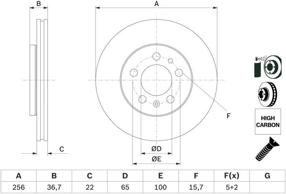 Bosch Stabdžių Diskas AUDI A1 A3 SEAT CORDOBA IBIZA LEON SKODA FABIA OCTAVIA VW GOLF POLO 1J1 1K1 6R1 6V2