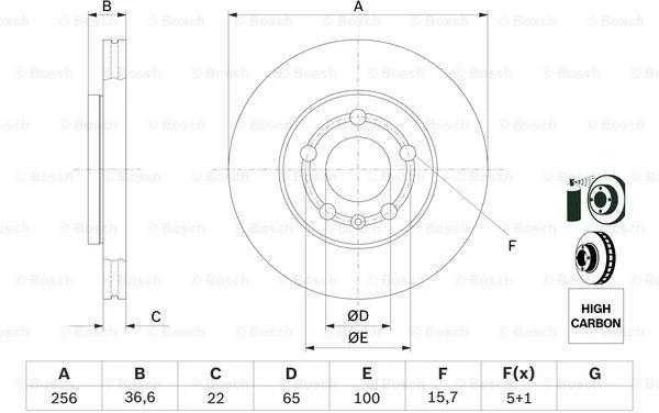 Bosch Stabdžių Diskas AUDI A1 A3 SEAT CORDOBA IBIZA LEON SKODA FABIA OCTAVIA VW GOLF POLO 1J1 1K1 6R1 6V2