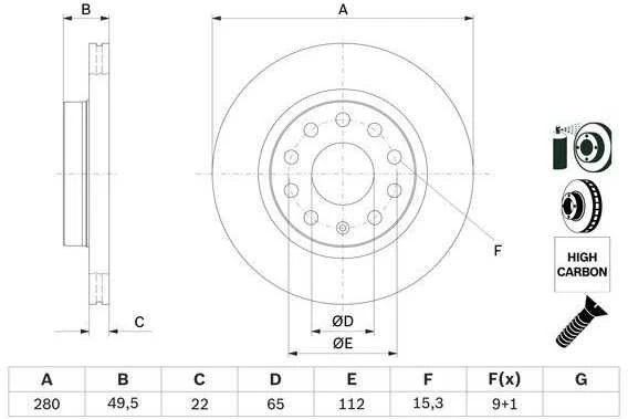 Bosch Stabdžių diskas Audi A3 A4 A6 VW Golf Passat 4B0 609 301 4B0 609 301 A