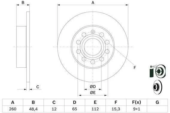 Bosch Stabdžių diskas AUDI A3 SEAT Altea SKODA Octavia II VW Golf V Touran I 1K0405111 1K0405111A 1K0405111B