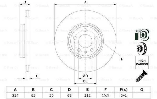 Bosch Stabdžių diskas AUDI A4 A5 B8 B9 1.8 2.0 TFSI TDI quattro 4M0615601 4M0615601A 4M0615601B