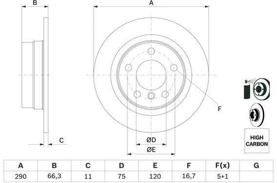 Bosch Stabdžių Diskas BMW 1 Hatchback 116d 118d 120i 218d Stabdžių Diskas 34116765421 34116765422 34116765423