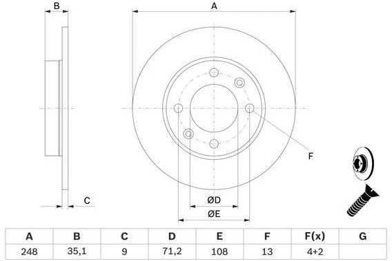 Bosch Stabdžių Diskas Citroen Berlingo C3 C4 Peugeot Partner 307 1007 1.4 1.6 HDi 2.0 95VB1503 4249F7 4249F8