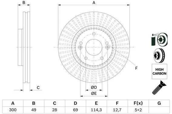 Bosch Stabdžių diskas Kia Sorento II XM 2.4 CVVT 3.5 3.5 4WD 51317 51318 51319
