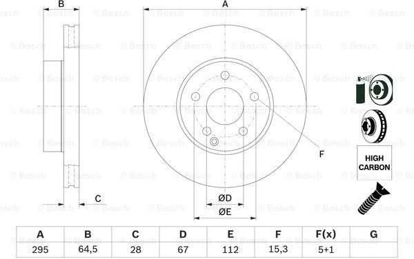 Bosch Stabdžių Diskas Mercedes-Benz C-Class C200 C220 C250 E-Class E200 E220 E250