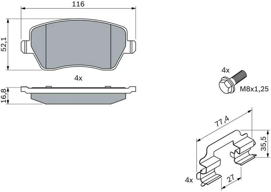 Bosch Stabdžių komplektas Diskiniai Stabdžiai Dacia Logan Renault Clio Mercedes Citan 4405101 4405102 4405103