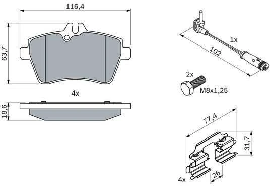 BOSCH stabdžių trinkelių rinkinys, diskinis stabdys 0986494290 A1694201320
