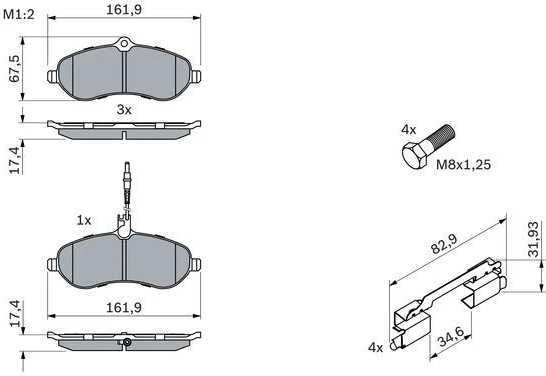 BOSCH stabdžių trinkelių rinkinys, diskinis stabdys 0986494163 A0004200305