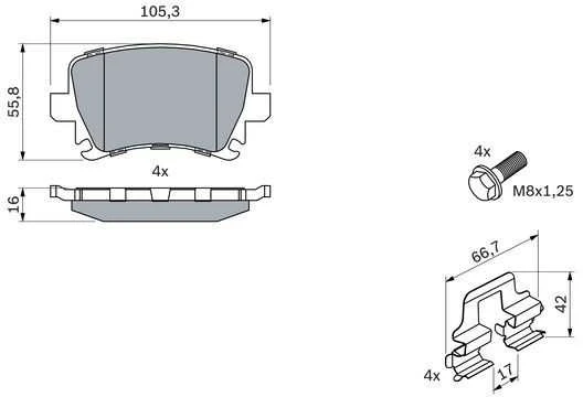 Bosch Stabdžių trinkelių rinkinys diskinis stabdys Audi A4 A6 VW Golf