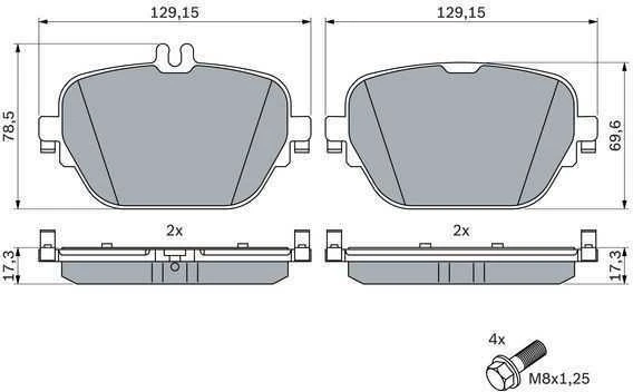 BOSCH stabdžių trinkelių rinkinys, diskinis stabdys 0986424858 A0004205602