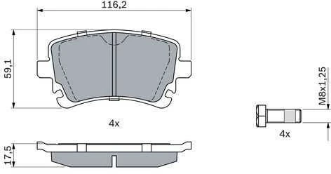 BOSCH stabdžių trinkelių rinkinys, diskinis stabdys 0986494889 3W0698451