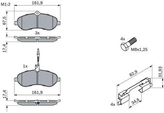 BOSCH stabdžių trinkelių rinkinys, diskinis stabdys 0986494163 A0004200305