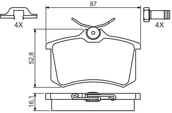 Bosch Stabdžių trinkelių rinkinys diskinis stabdys AUDI TT Coupe 1.8 T 1.8 T quattro 2.0 TDI 2.0 TFSI SEAT Ibiza III Hatchback 1.8 T Cupra R 1.9 TDI Cupra R SEAT Ibiza IV Hatchback 2.0 SEAT Ibiza IV Sportcoupe 2.0