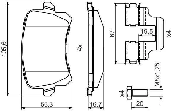 Bosch Stabdžių trinkelių rinkinys diskinis stabdys AUDI A6 Q3 SEAT Alhambra VW Passat Tiguan CC 1K0698451 1K0698451A 1K0698451B