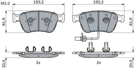 BOSCH stabdžių trinkelių rinkinys, diskinis stabdys 0986424397 3W0698151AA