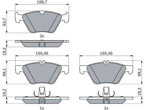 Bosch Stabdžių Trinkelių Rinkinys MERCEDES BENZ E Klase E240 E280 E320 E350 A0024310501 A0024310601