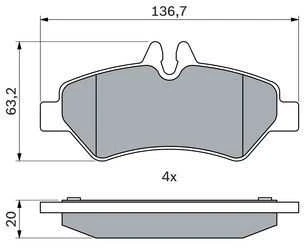 Bosch Stabdžių Trinkelių Rinkinys MERCEDES-BENZ Sprinter 310 311 313 314 315 VW Crafter 2.0 2.5 TDI 4436110930 4436110931 4436110932