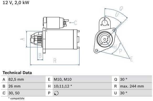 Bosch Starteris Mercedes-Benz W124 300CE 300E 300TE 3.0 0001588301 0001588302 0001588303
