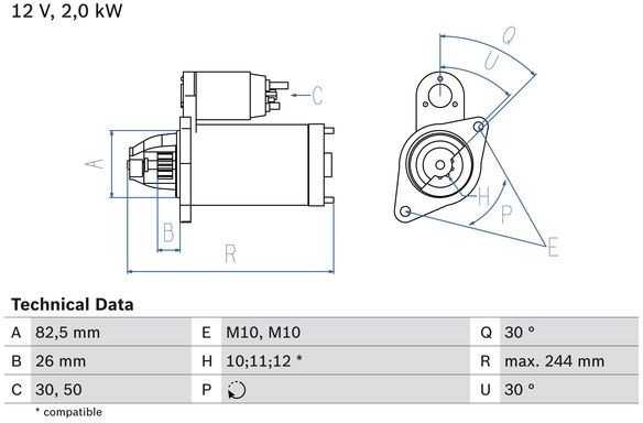 Bosch Starteris Mercedes-Benz W124 300CE 300E 300TE 3.0 0001588301 0001588302 0001588303