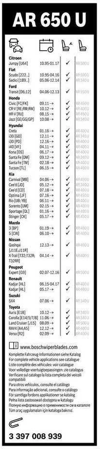 BOSCH valytuvo mentė "Acura TSX" Chevrolet Cobalt Chrysler Grand Voyager