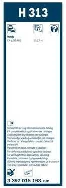 BOSCH valytuvo mentė neapibrėžta Galinis H 313 3397015193 76730-T0A-003
