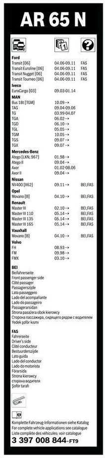 Bosch Valytuvo mentė Citroën Dispatch Fiat Scudo Ford Transit Hyundai H1 pakaitalai 220 X62 3397008844