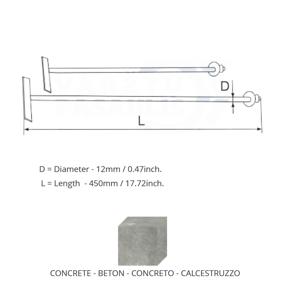 Cann Ankeris mūrui M12x450, 20 vnt.